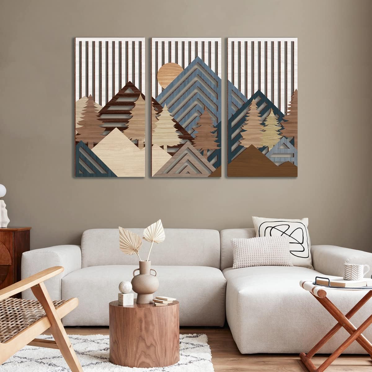 IARTTOP Abstract Mountain Wood Wall Art Large geometric Forest Pine Trees Wooden Wall Decor Boho