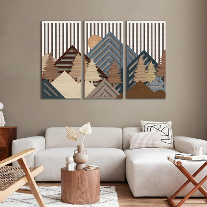 IARTTOP Abstract Mountain Wood Wall Art Large geometric Forest Pine Trees Wooden Wall Decor Boho