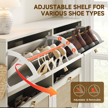 Nicetree Freestanding Ultra Slim Arched Rattan Accent Shoe Storage Cabinet for Entryway - 4 Flip