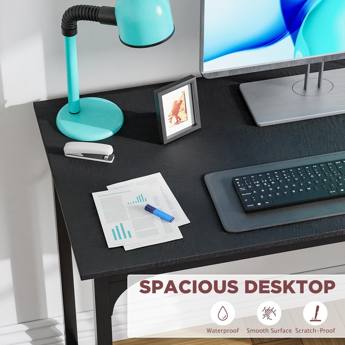 PayLessHere | 39 Inch Computer Desk | Black | Office Desk with Metal Frame, Adjustable Feet |