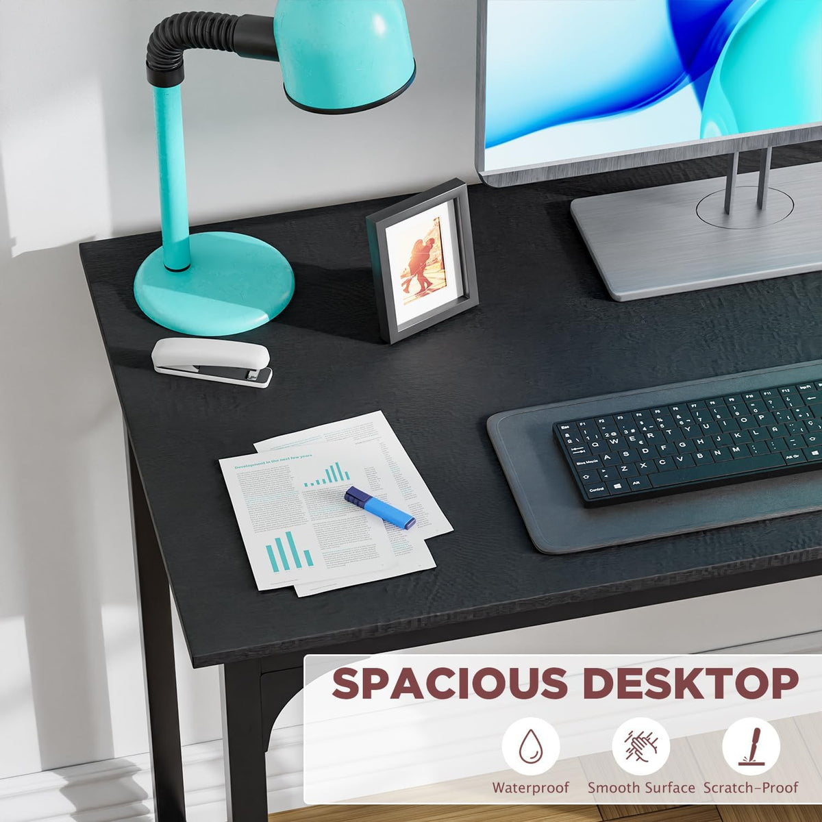 PayLessHere | 39 Inch Computer Desk | Black | Office Desk with Metal Frame, Adjustable Feet |
