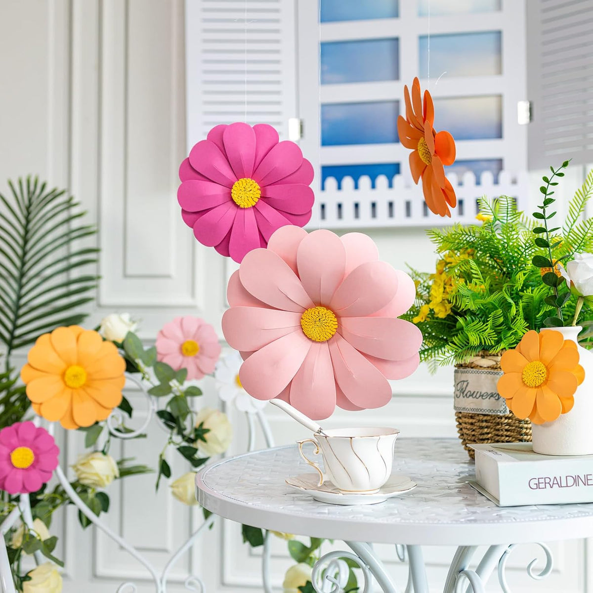 Paper Flowers Decorations for Wall, 3D Handmade Artificial Flowers for Wall Decorations, Pink