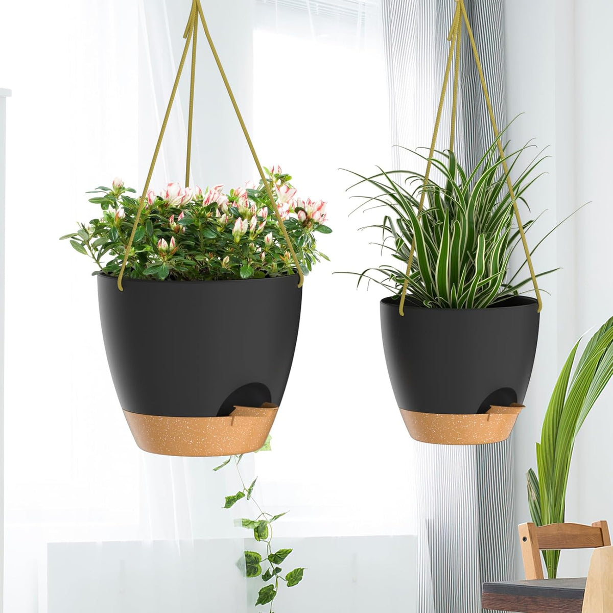 ZMTECH 10 Inch Hanging Planters for Indoor Outdoor Plants, 2 Pack Self Watering Hanging Plant Pots