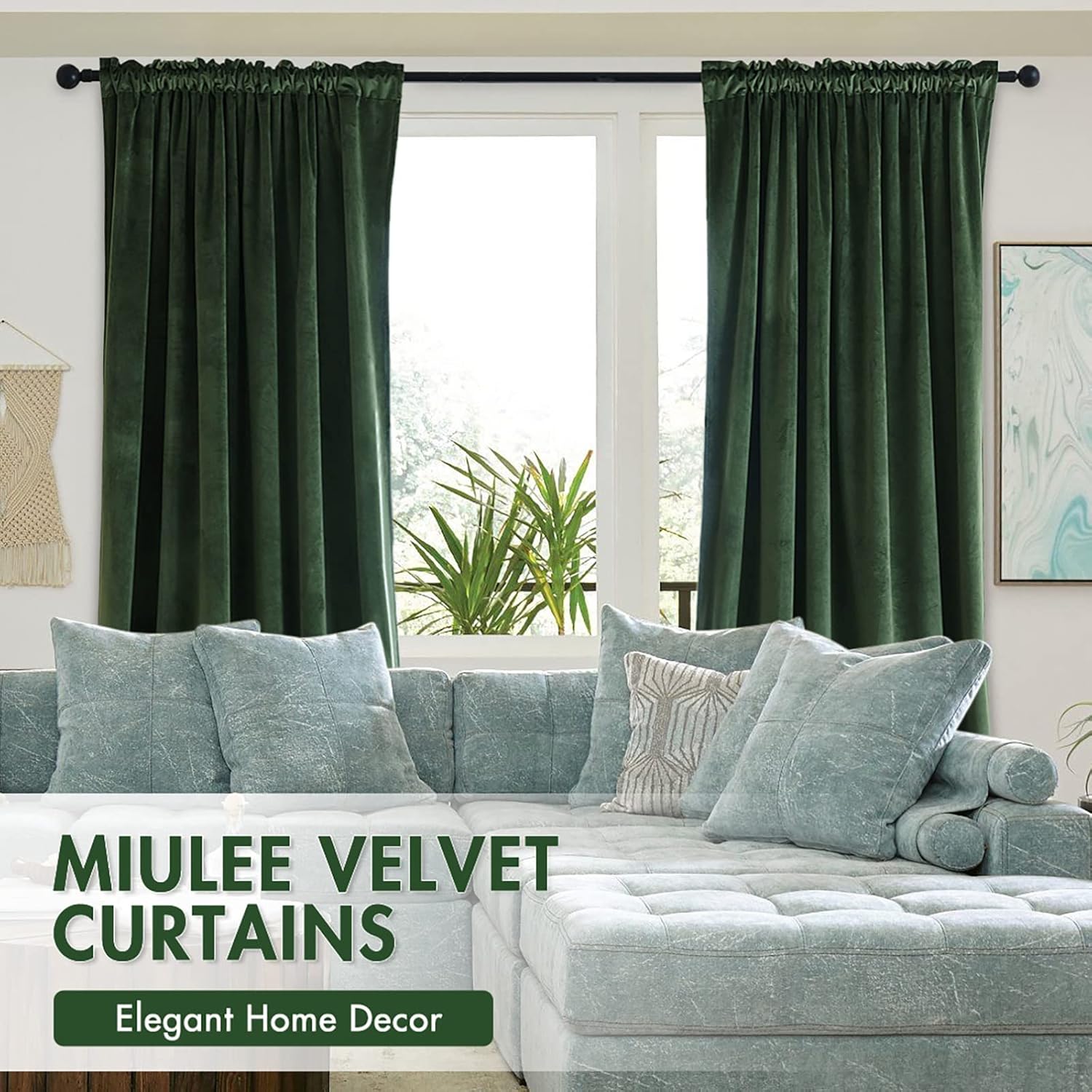 MIULEE Olive Green Velvet Curtains Thermal Insulated Blackout Curtain Drapes for Bedroom Living