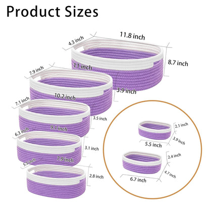 7 Piece Cotton Rope Woven Basket Set - Small Basket for Baby Nursery, Pets, Montessori, Dog & Cat