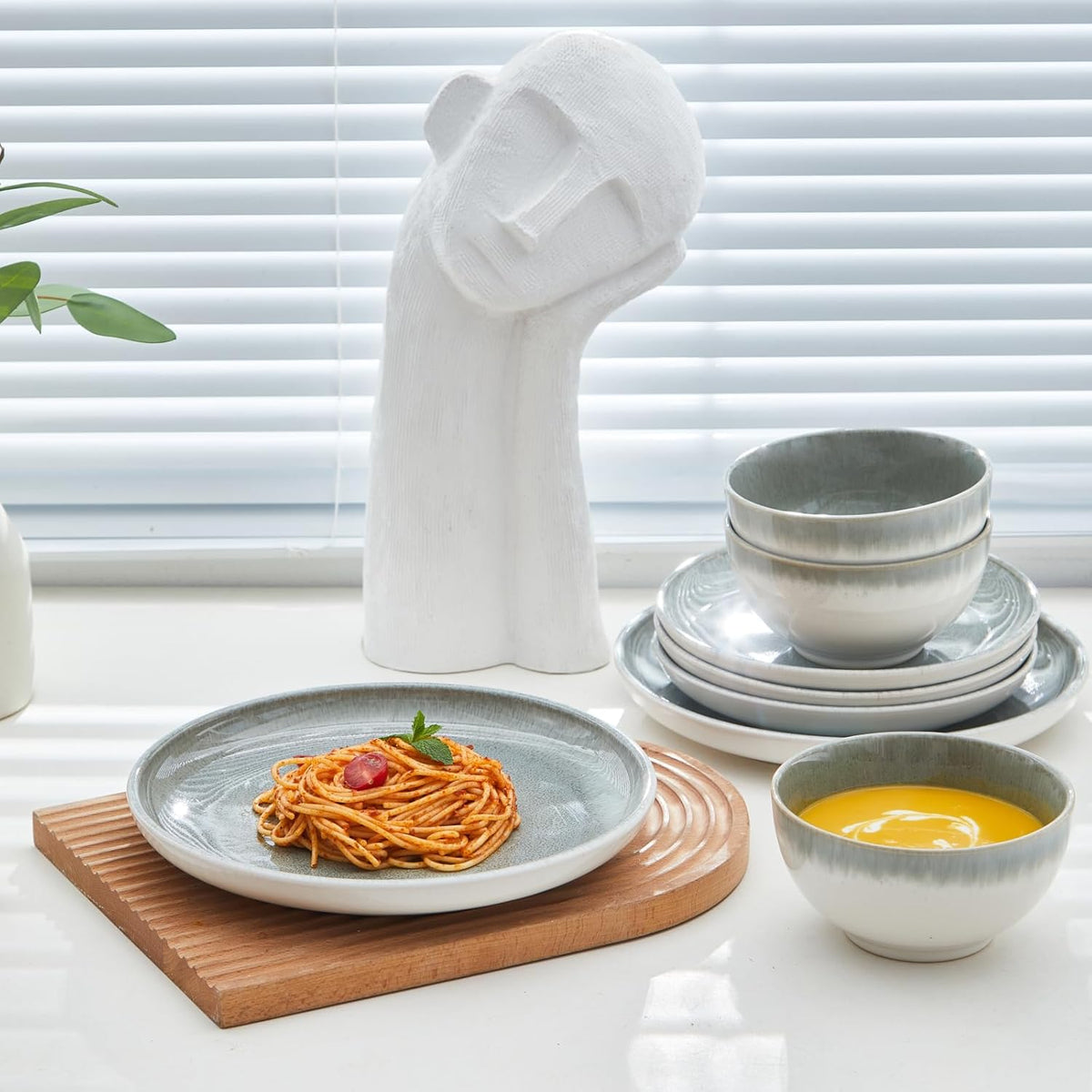 24 Piece Dinnerware Sets for 8, Modern Stoneware Plates and Bowls Sets, Perfect for Family