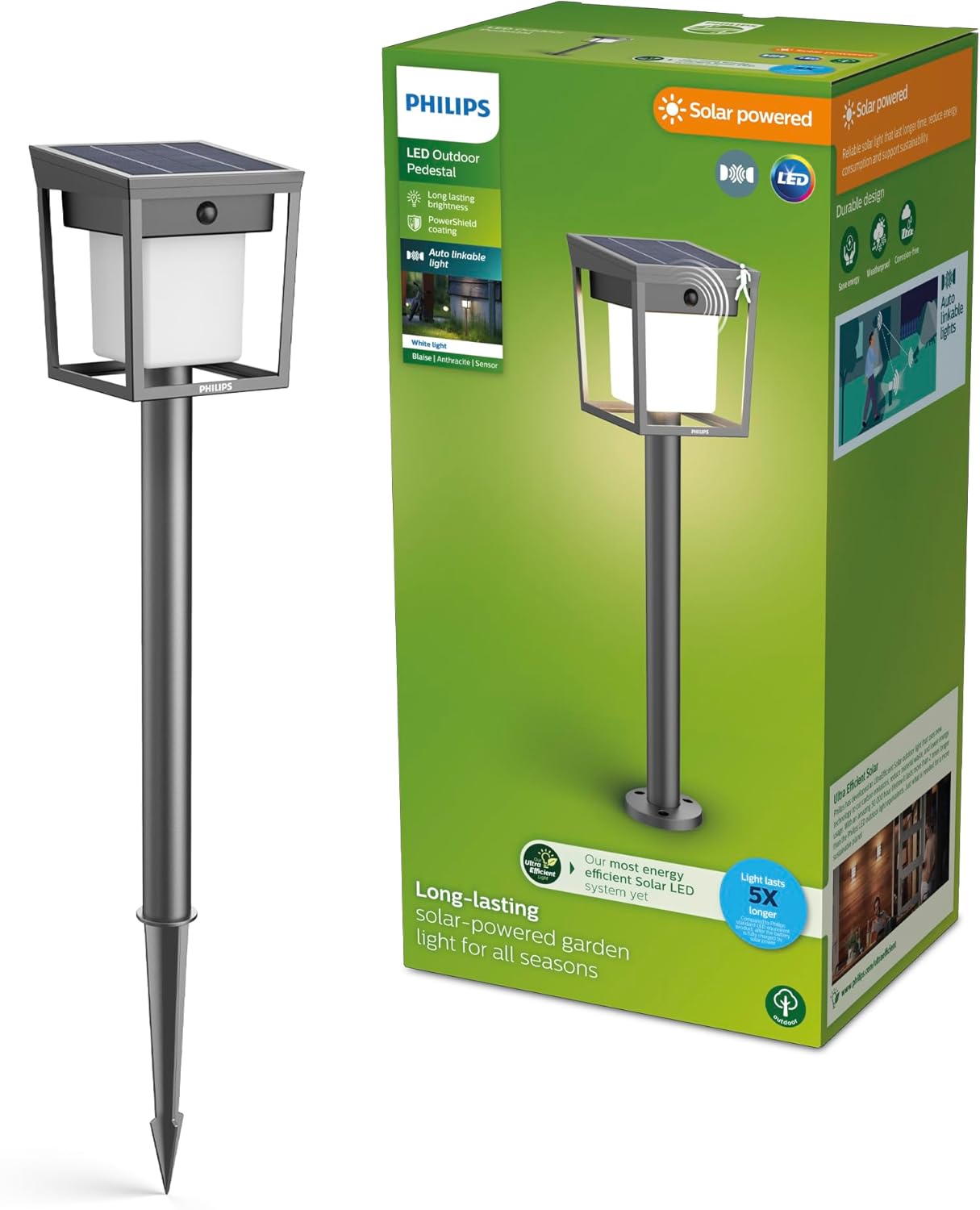 Philips Solar LED 1-Pack Ultra-Efficient Pathway Light - Blaise, Automatically Linkable, Dusk to