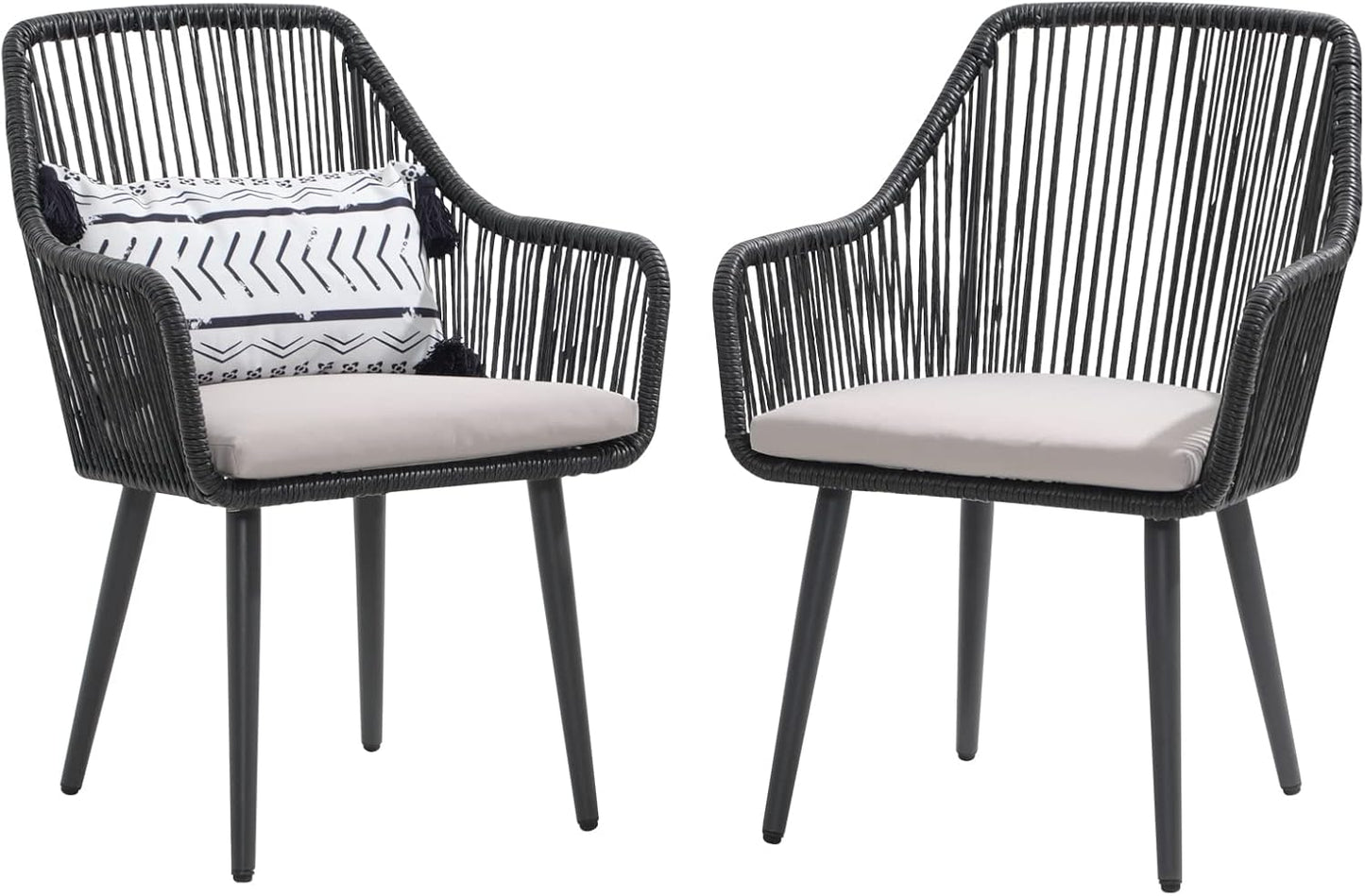 Patiorama Outdoor Dining Chairs, Patio Dining Chair Set of 2, All-Weather Woven Rope Rattan Chairs