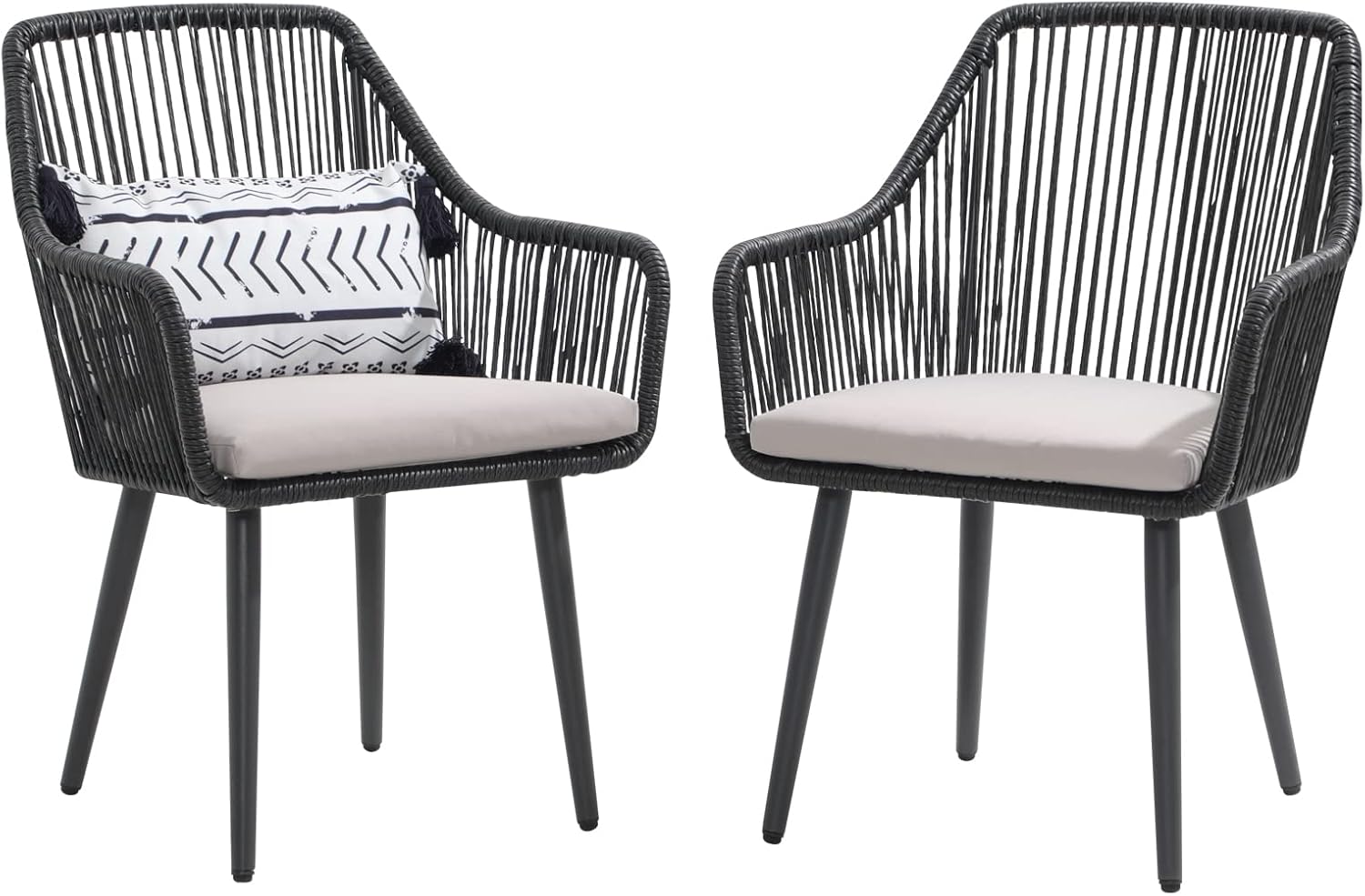 Patiorama Outdoor Dining Chairs, Patio Dining Chair Set of 2, All-Weather Woven Rope Rattan Chairs