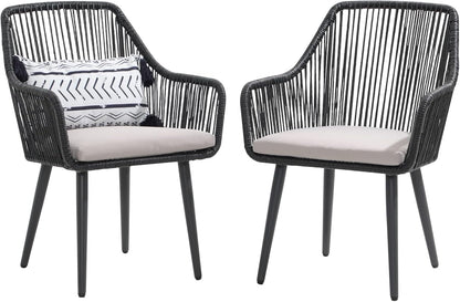 Patiorama Outdoor Dining Chairs, Patio Dining Chair Set of 2, All-Weather Woven Rope Rattan Chairs