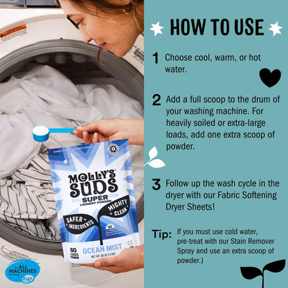 Molly's Suds Unscented Super Powder Detergent | Extra Strength Laundry Soap, Stain Fighting |