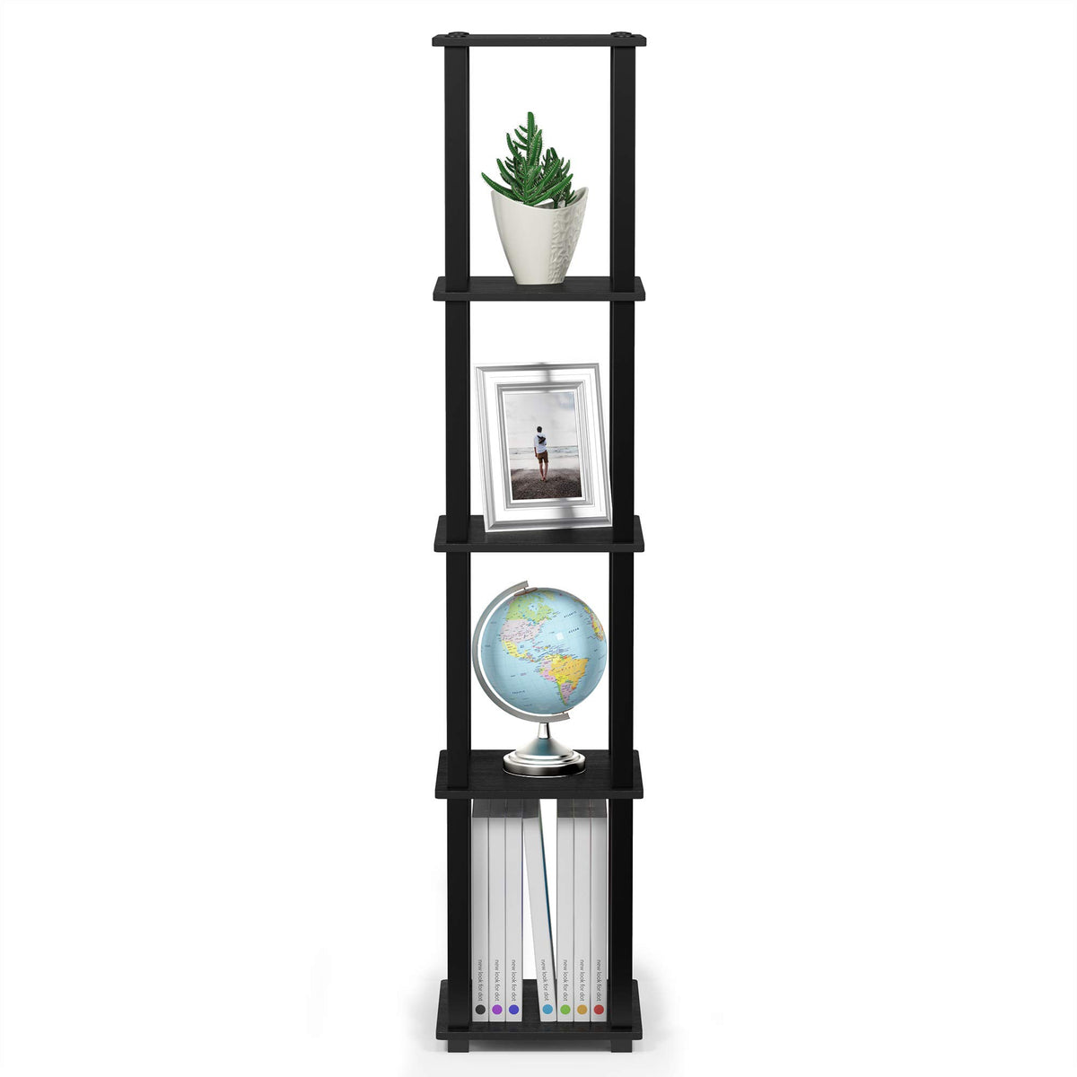FURINNO Turn-S-Tube 5-Tier Corner Square Rack Display Shelf, Americano/Black