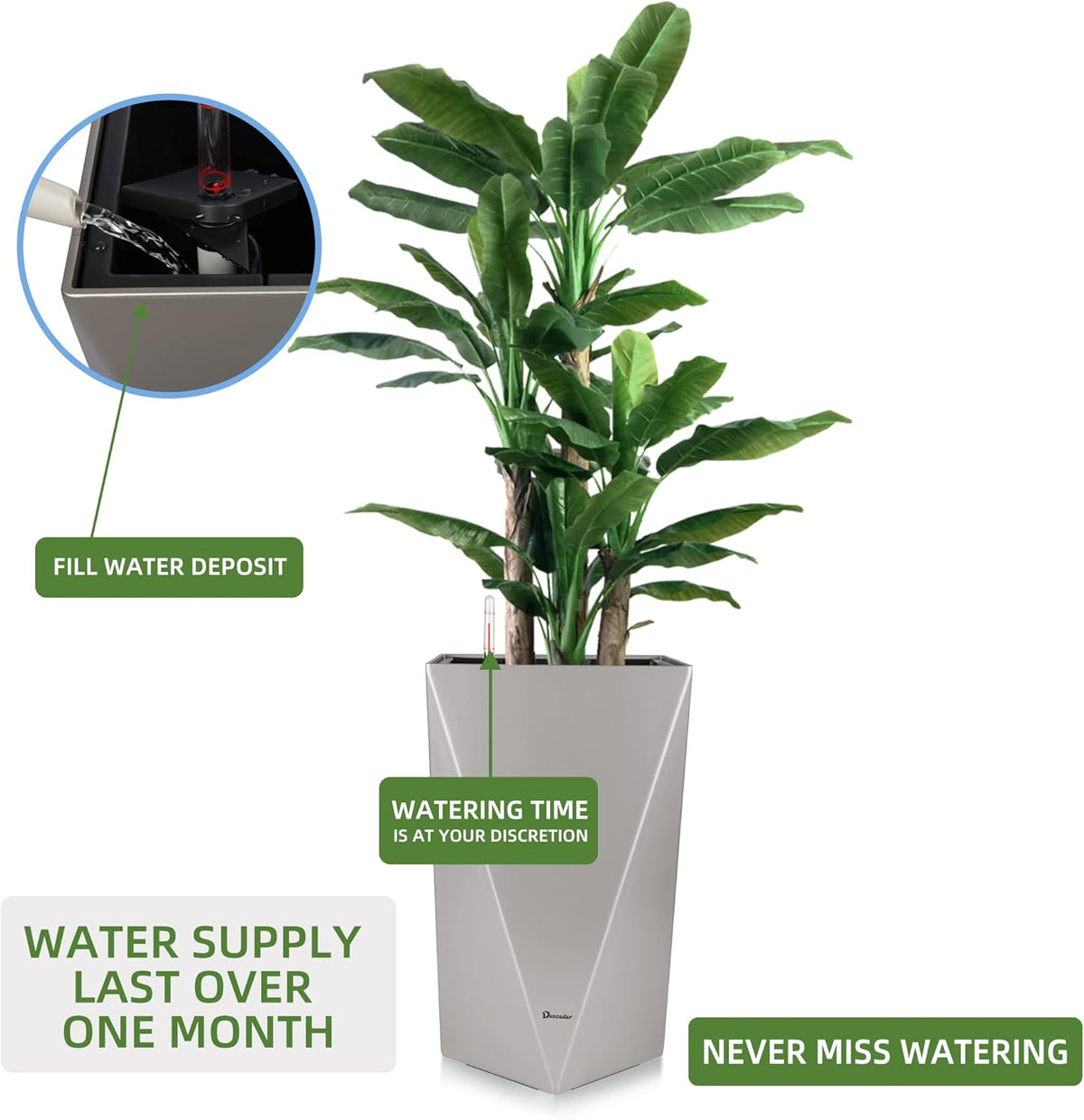 Dexceder 20 Inches Tall Self Watering Planter Diamond Metallic Matte Indoor Outdoor, Thickened