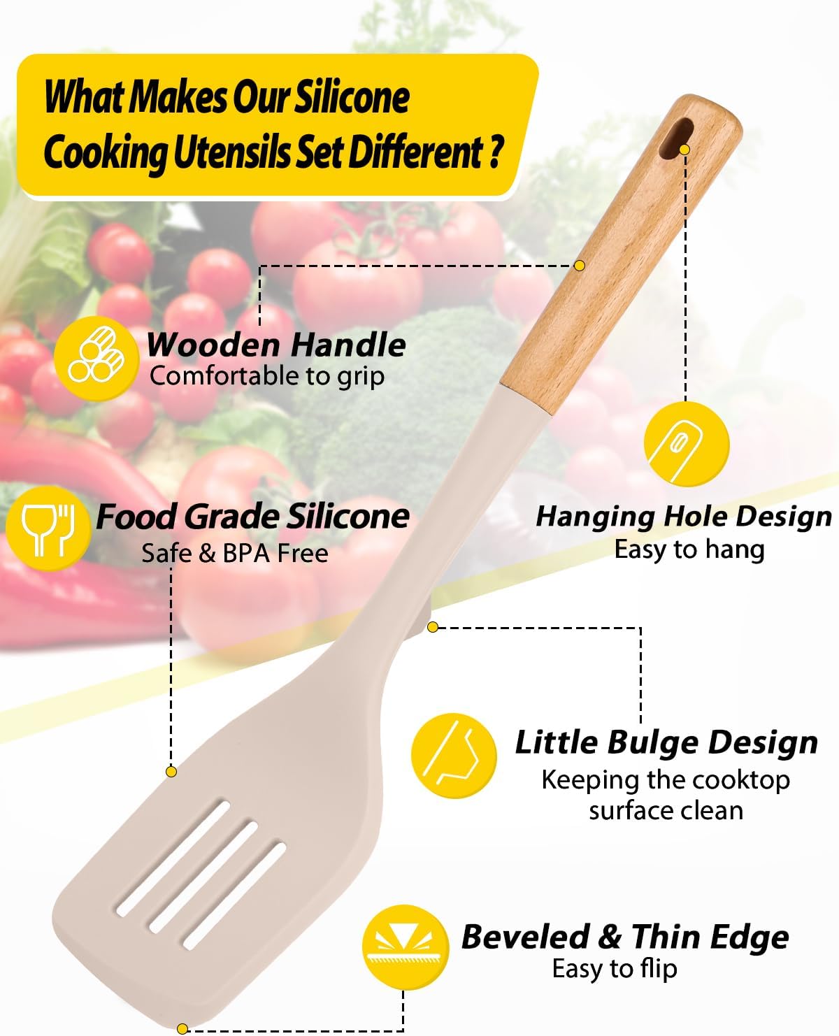 Pack of 4 Silicone Kitchen Utensils Set, Non Stick Solid Spatulas and Heat Resistant Slotted Spoons