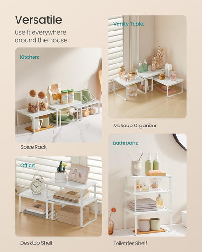 SONGMICS Cabinet Organizer Shelf, Set of 3 Kitchen Counter Shelves, Kitchen Storage, Spice Rack