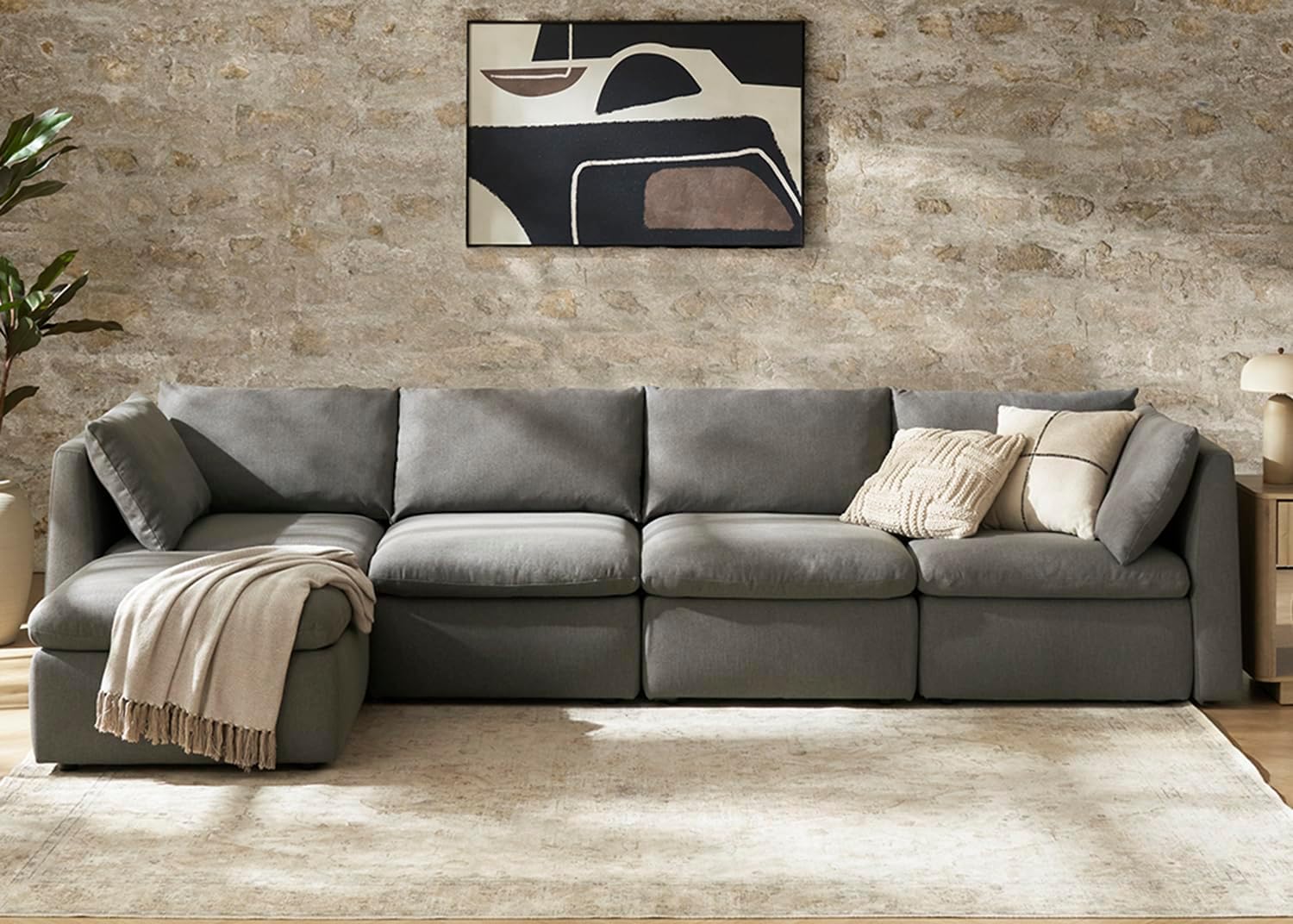 mopio Oversized Modular Sectional Sofa with Fully Removable Covers and Storage, Convertible U