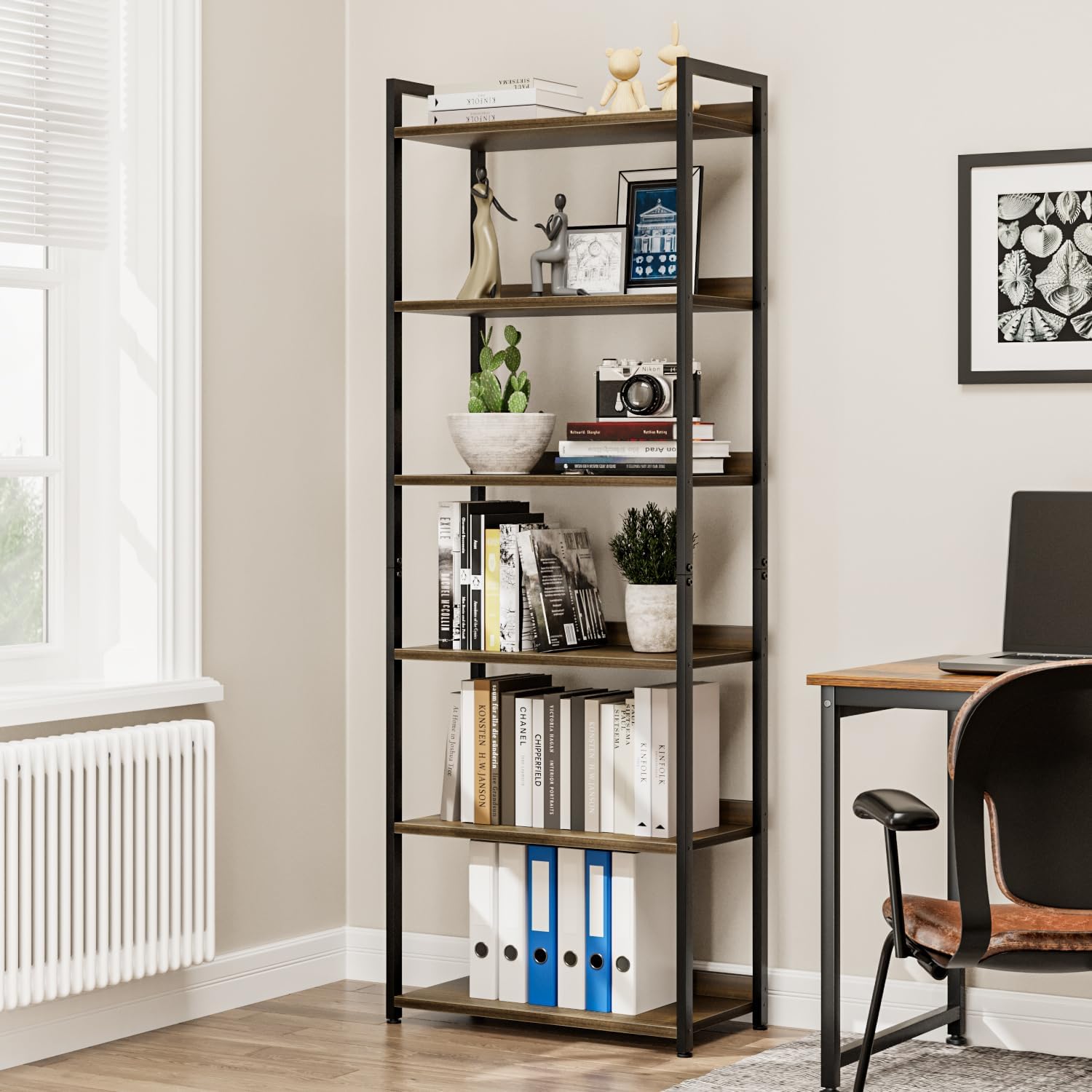NUMENN Bookshelf, 6 Tier Bookshelves, Home Office Bookcase Shelf Storage Organizer, Free Standing