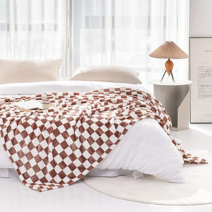 LOMAO Throw Blankets Flannel Blanket with Checkerboard Grid Pattern Soft Throw Blanket for Couch