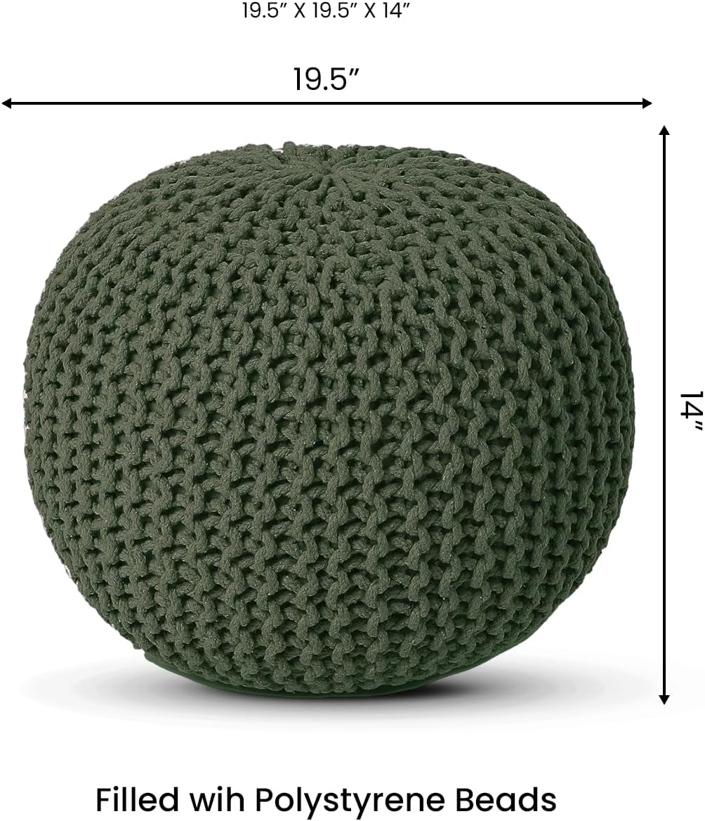 REDEARTH Round Hand Knitted Pouf - Foot Stool Bean Bag Ottoman - Cord Boho Pouffe - Poof Accent