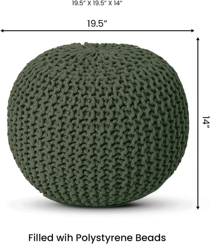 REDEARTH Round Hand Knitted Pouf - Foot Stool Bean Bag Ottoman - Cord Boho Pouffe - Poof Accent