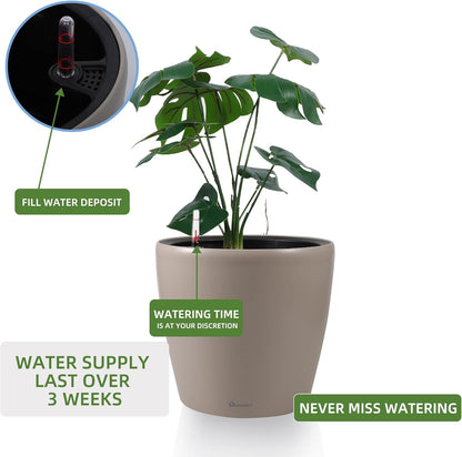 Dexceder 11x10 Inches Self Watering Planter Indoor Outdoor, Inner Pot Design, Thickened Table