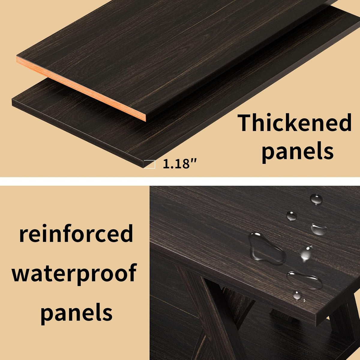 47” Wood Coffee Tables for Living Room Rustic Stands with Storage Shelf Brown Coffee Tables for