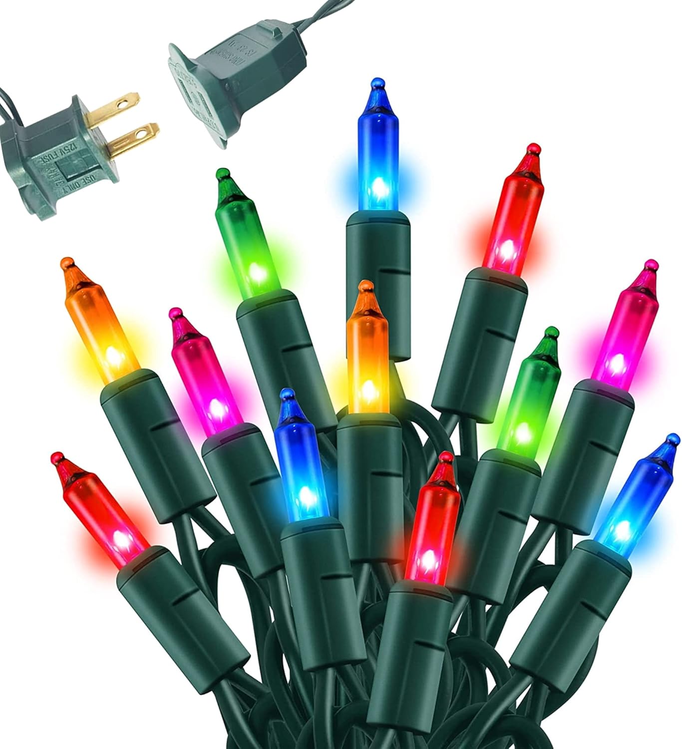 Dazzle Bright Multi-Colored Christmas Mini String Lights, 20FT 100 Count Incandescent Waterproof