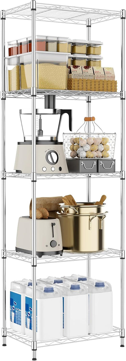 5 Tiers Shelf Metal Storage Shelves Wire Rack Closet Organizers with Wheel for Garage Kitchen