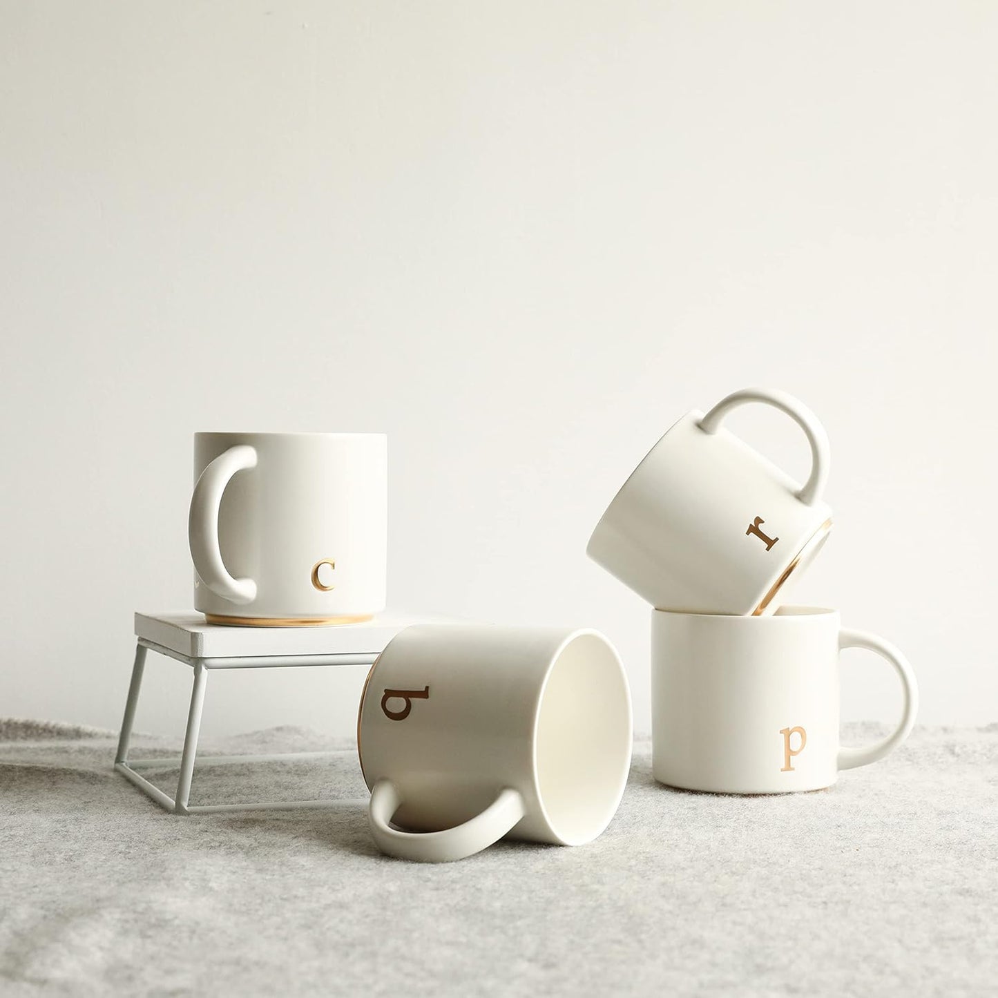 COLLECTIVE HOME - Monogram Ceramic Mugs, 15 oz Golden Initial Coffee Cups, Elegant Alphabet Tea