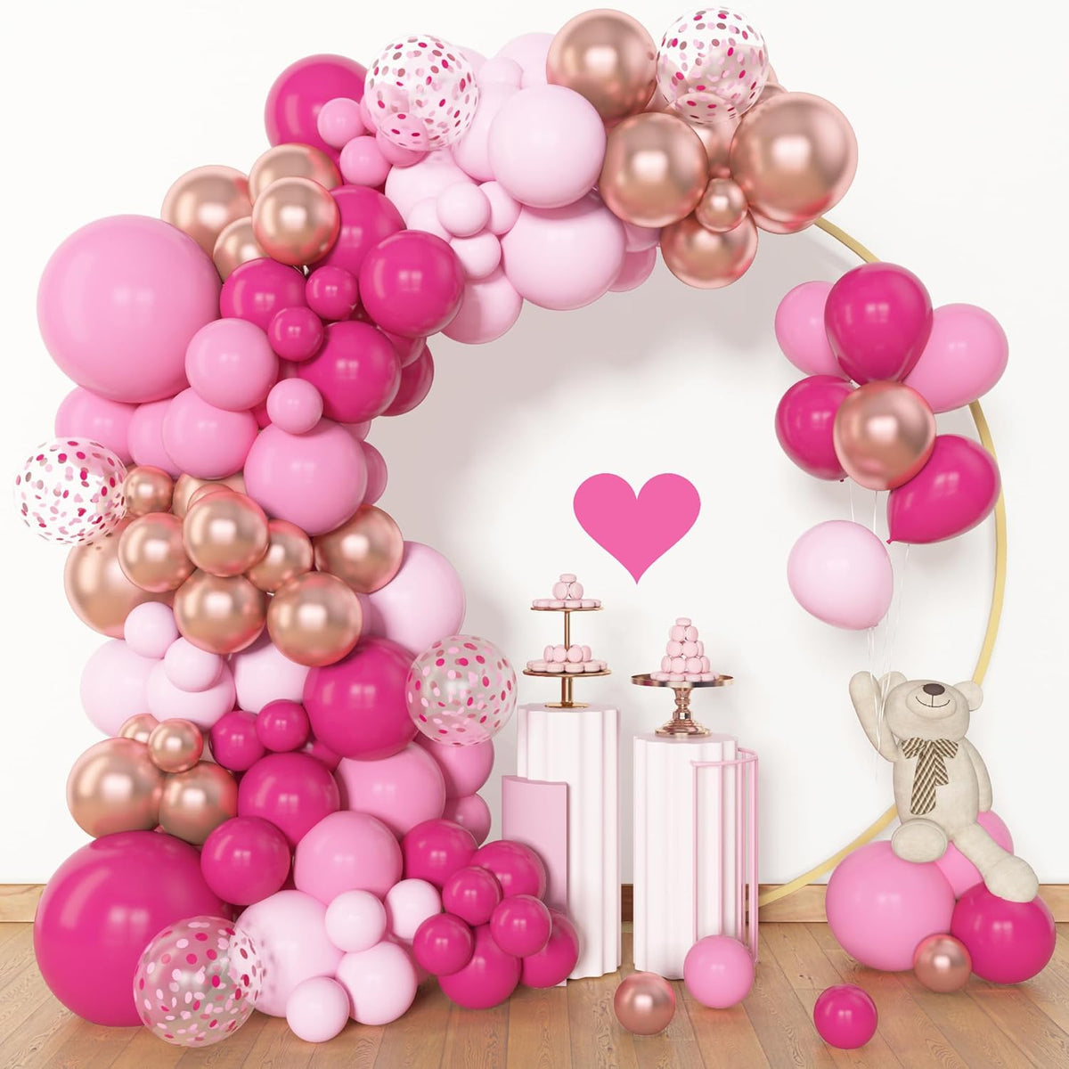 Amandir 153pcs Pink Balloon Garland Arch Kit, Different Sizes 18 12 10 5 inch Hot Pink Latex