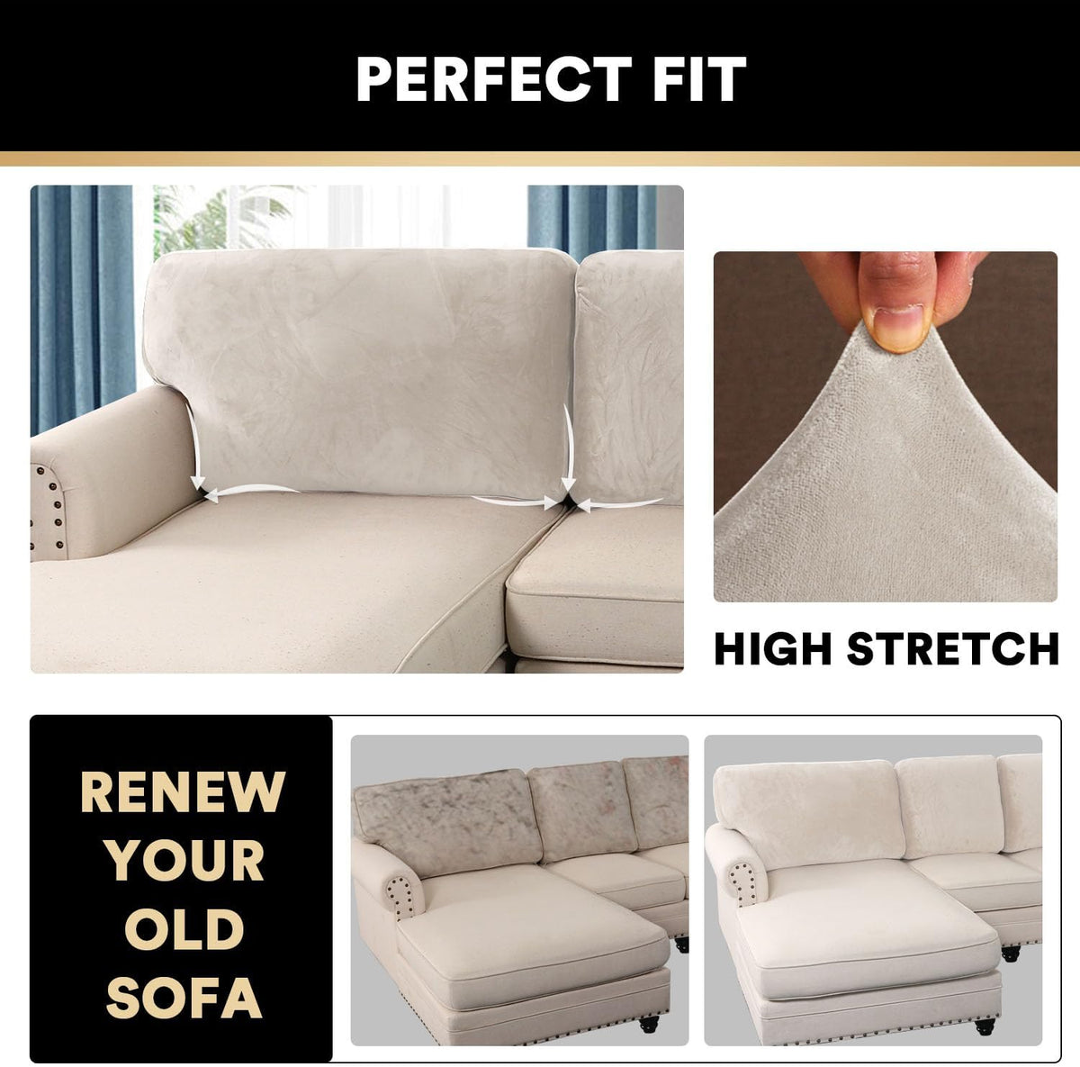 PrinceDeco Sectional Couch Covers Velvet Cushion Covers for Sectional Couch Washable Cushion Covers