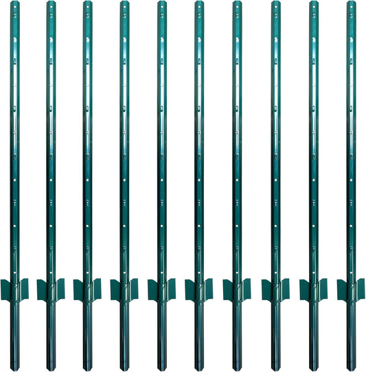 ARIFARO Fence Posts 4 Feet Sturdy Duty Metal Fence Post, Pack of 10, No Dig Garden U Post for Wire