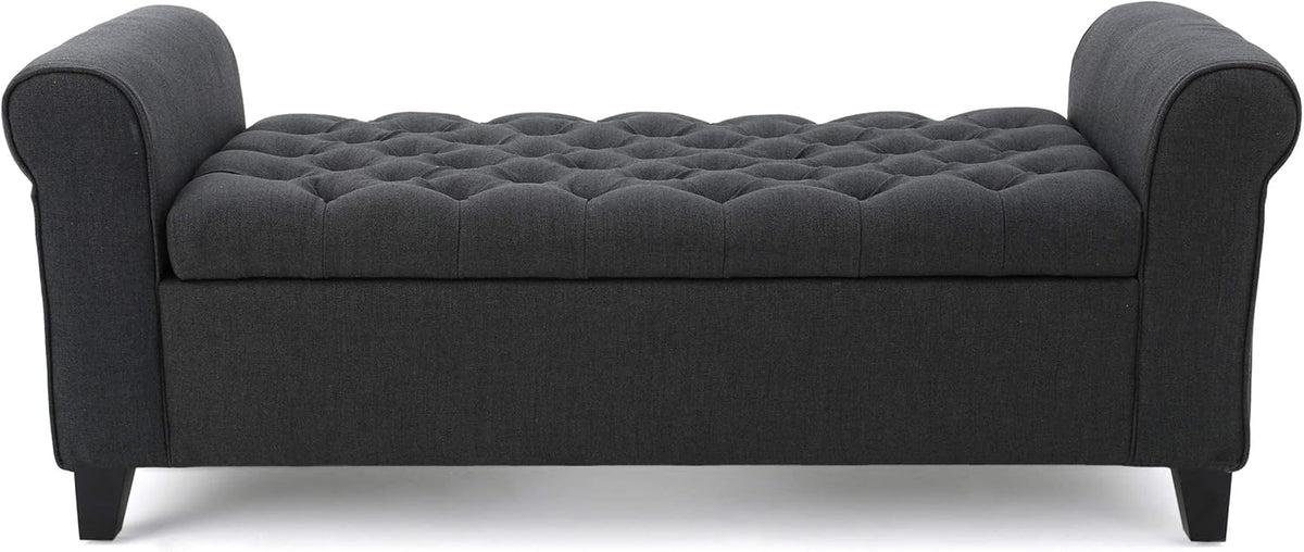 Christopher Knight Home Keiko Fabric Armed Storage Bench, Dark Grey, 19.50”D x 50.00”W x 19.25”H