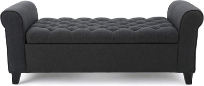 Christopher Knight Home Keiko Fabric Armed Storage Bench, Dark Grey, 19.50”D x 50.00”W x 19.25”H