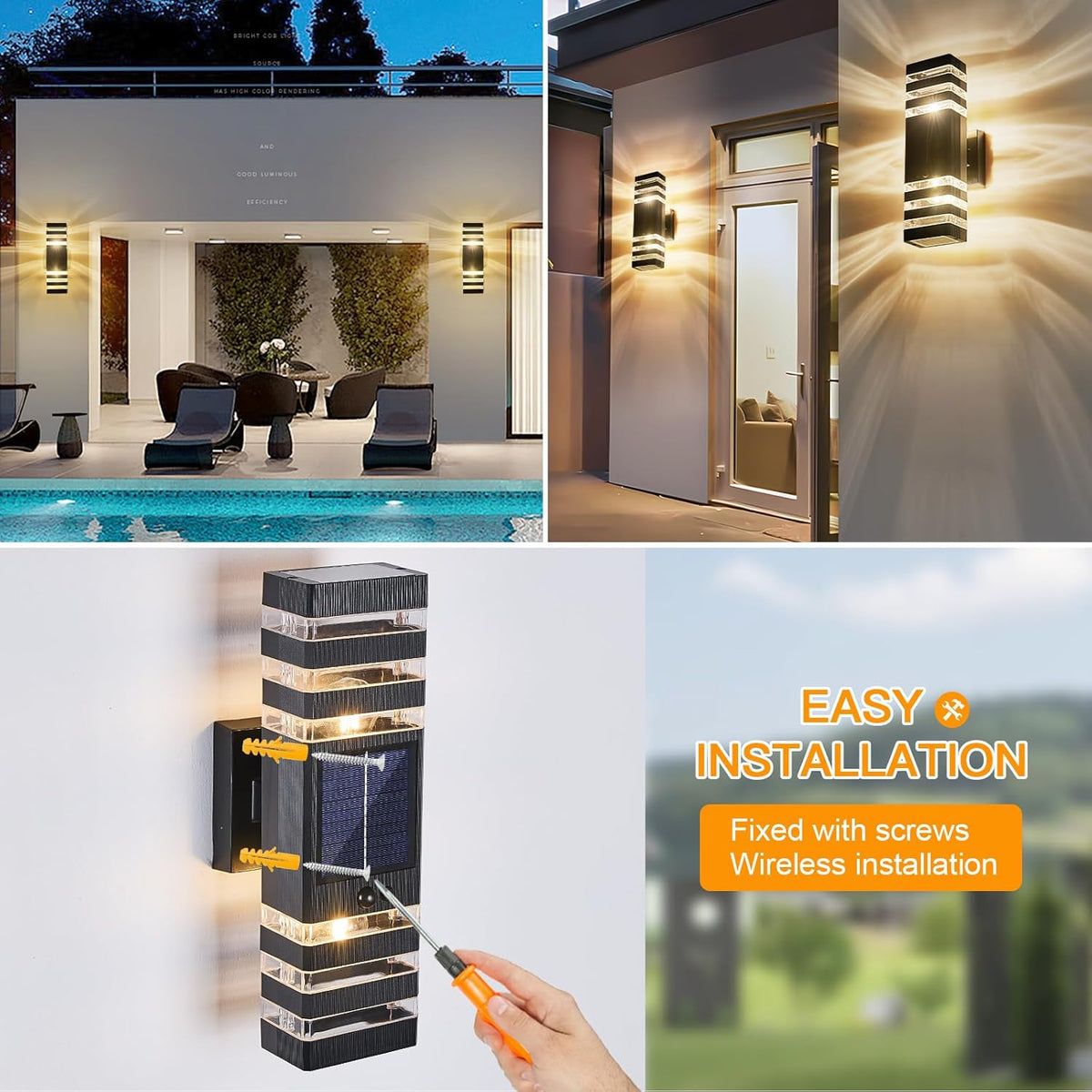 2 Pack Solar Outdoor Wall Lights with Motion Sensor 3-Mode Motion Outdoor Sconces 3000K 500LM Dusk