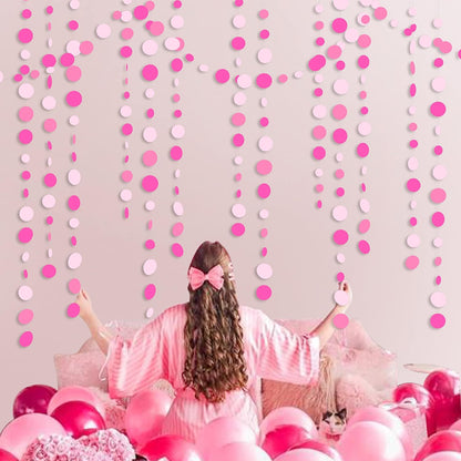 Hot Pink Party Decorations Circle Dots Garland Rose Pink White Hanging Paper Polka Dots Streamer