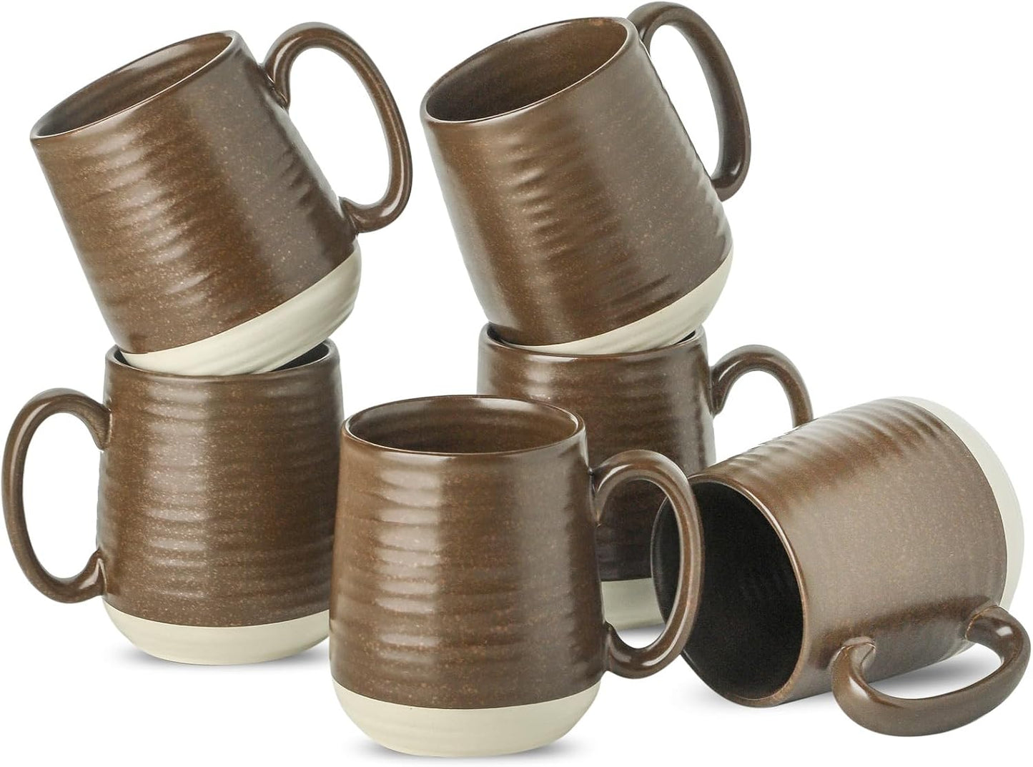 Hasense Coffee Cups Set of 6, 15 oz Stoneware Coffee Mugs with Big Handles, Modern Tea Cup for