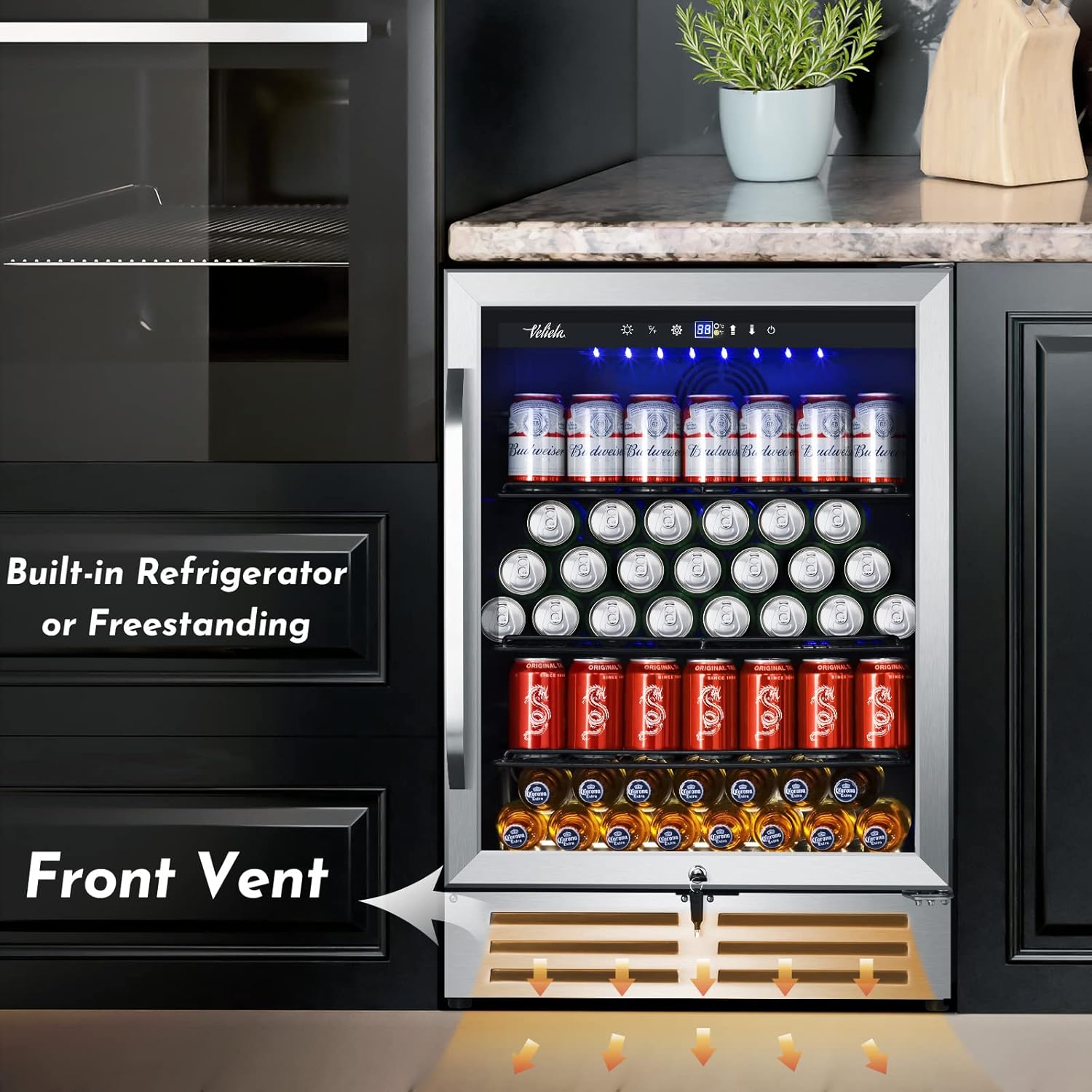24 Inch Beverage Refrigerator Cooler,210 Cans Wide Beverage and Beer Fridge with Glass Door and
