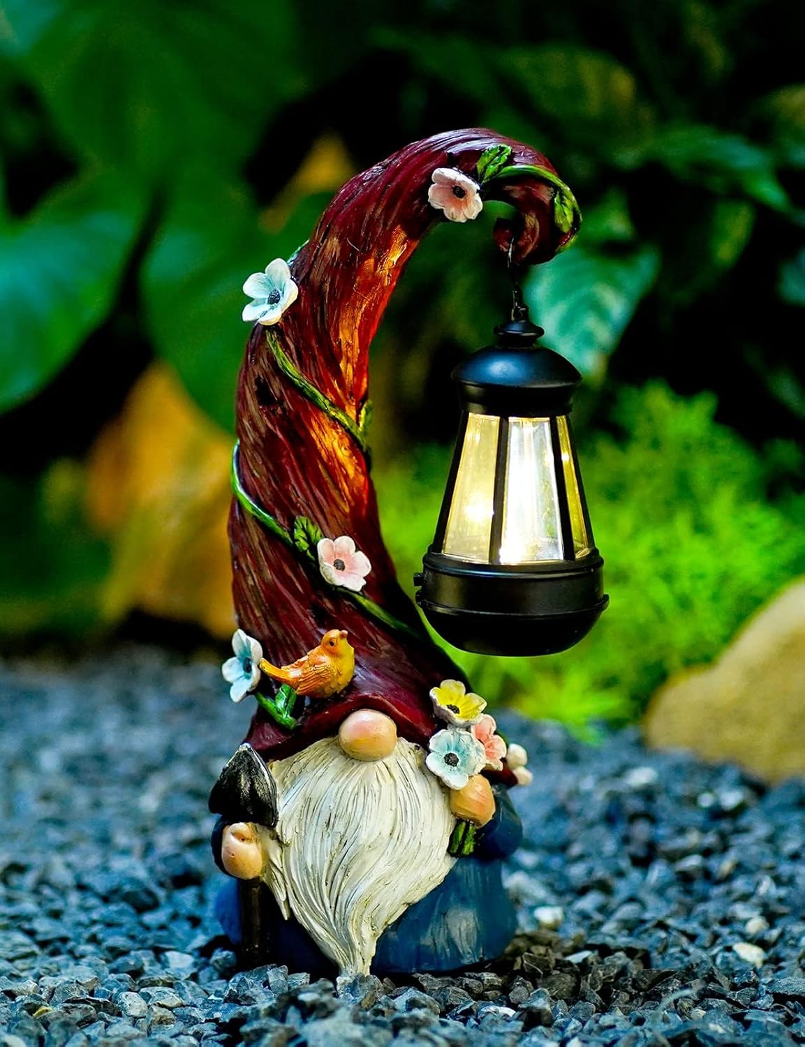 Gnome Garden Decor Statue Solar Gnomes Decorations for Yard with Lantern Light Outdoor Decorations