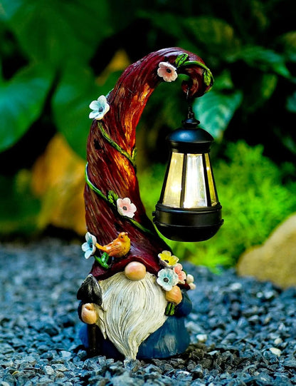 Gnome Garden Decor Statue Solar Gnomes Decorations for Yard with Lantern Light Outdoor Decorations