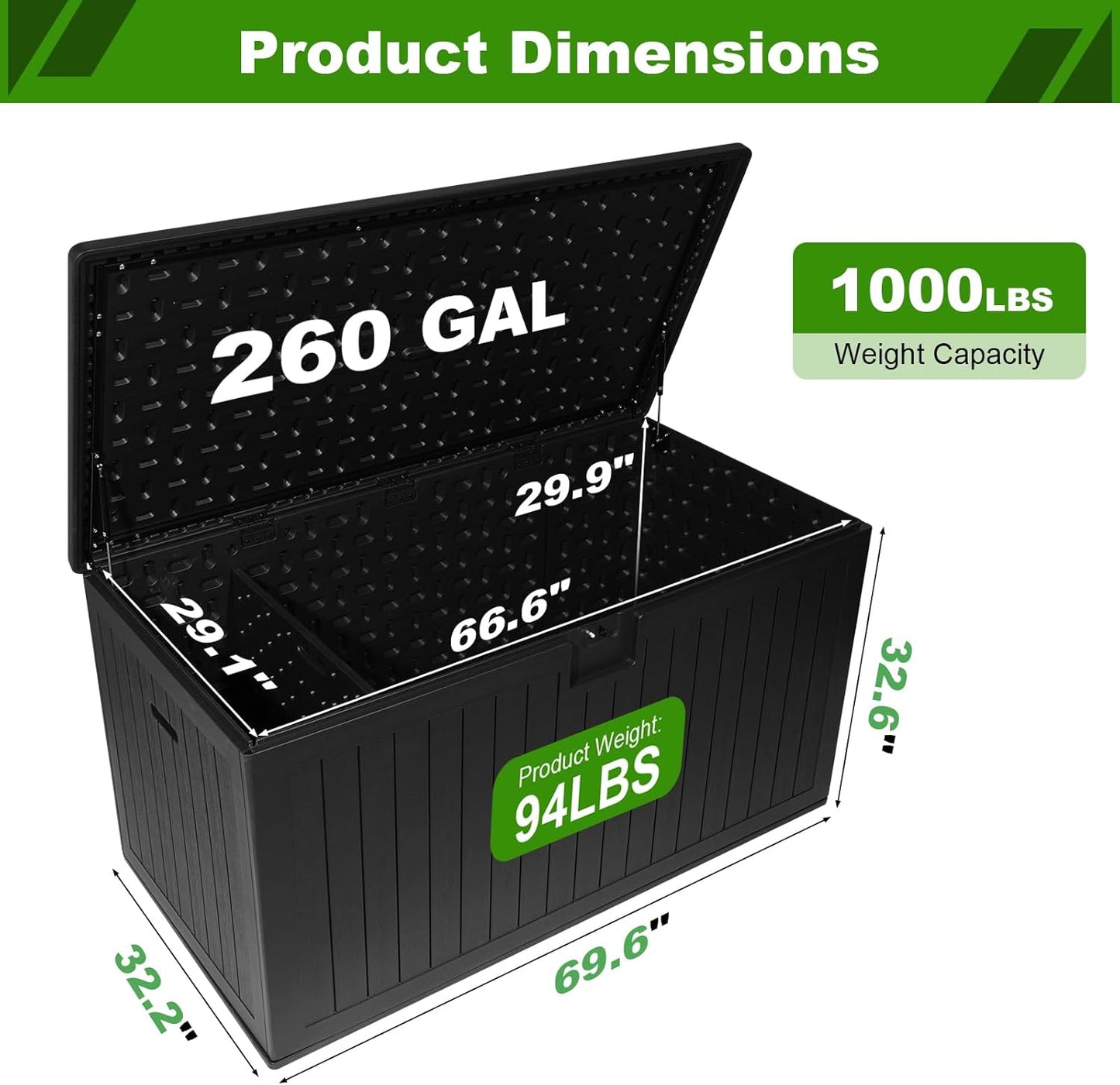 320 Gallon Outdoor Storage Box Waterproof, Extra Large Plastic Outside Deck Box Weatherproof, Resin