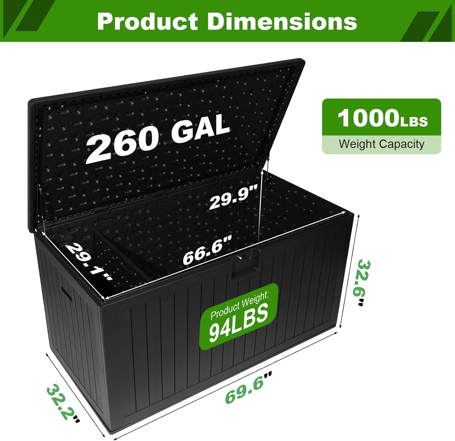 320 Gallon Outdoor Storage Box Waterproof, Extra Large Plastic Outside Deck Box Weatherproof, Resin