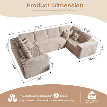 HOOOWOOO Cloud Sectional Couches for Living Room,Modular Sectional Sofa No Assembly,136X70 Inch