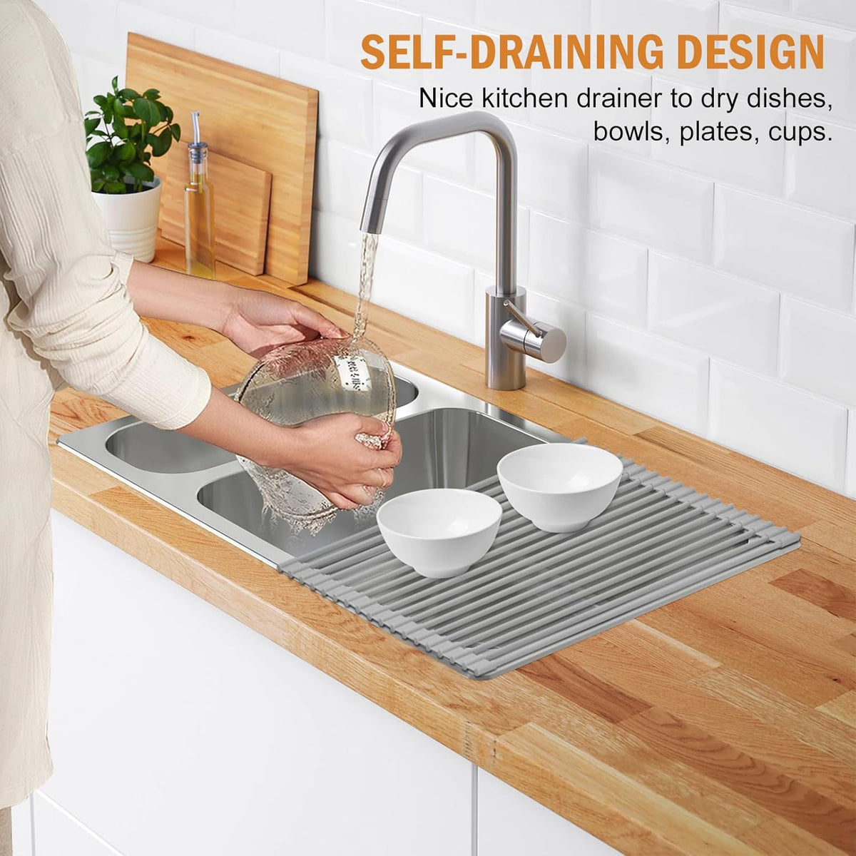 LEMIKKLE Roll Up Dish Drying Rack 17" x 13", Over The Sink Dish Drainer Rack, Foldable Sink Drying
