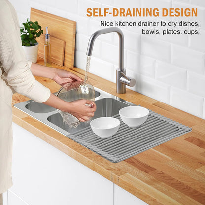 LEMIKKLE Roll Up Dish Drying Rack 17" x 13", Over The Sink Dish Drainer Rack, Foldable Sink Drying