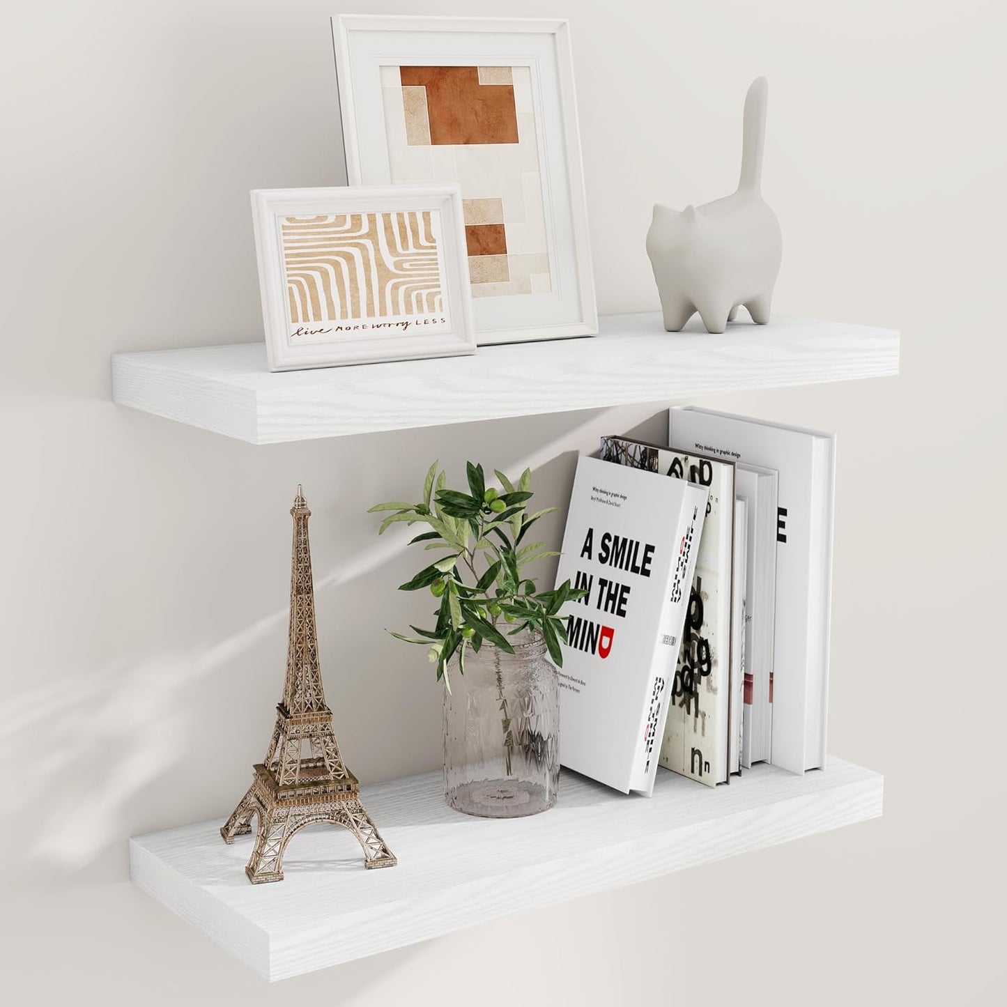 24 Inch Floating Shelves, Rustic 24 x 9 White Floating Shelf for Wall, White Bathroom Shelves Set