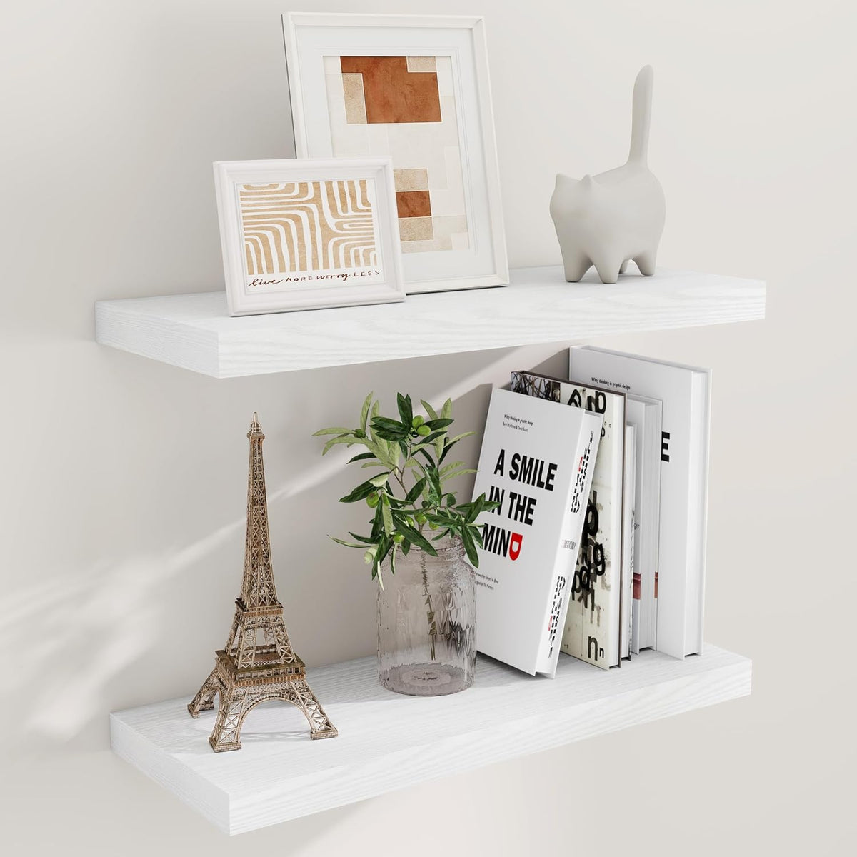 24 Inch Floating Shelves, Rustic 24 x 9 White Floating Shelf for Wall, White Bathroom Shelves Set