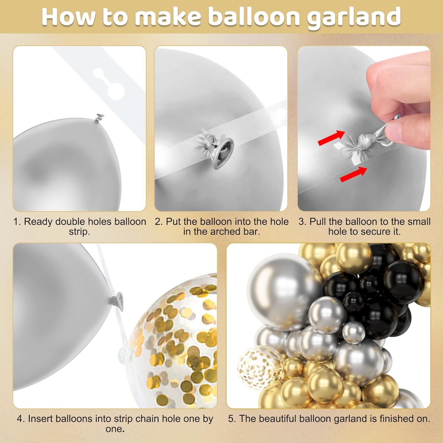 Amandir 153pcs Black and Gold Balloons Arch Garland Kit Different Sizes 18 12 10 5inch Latex