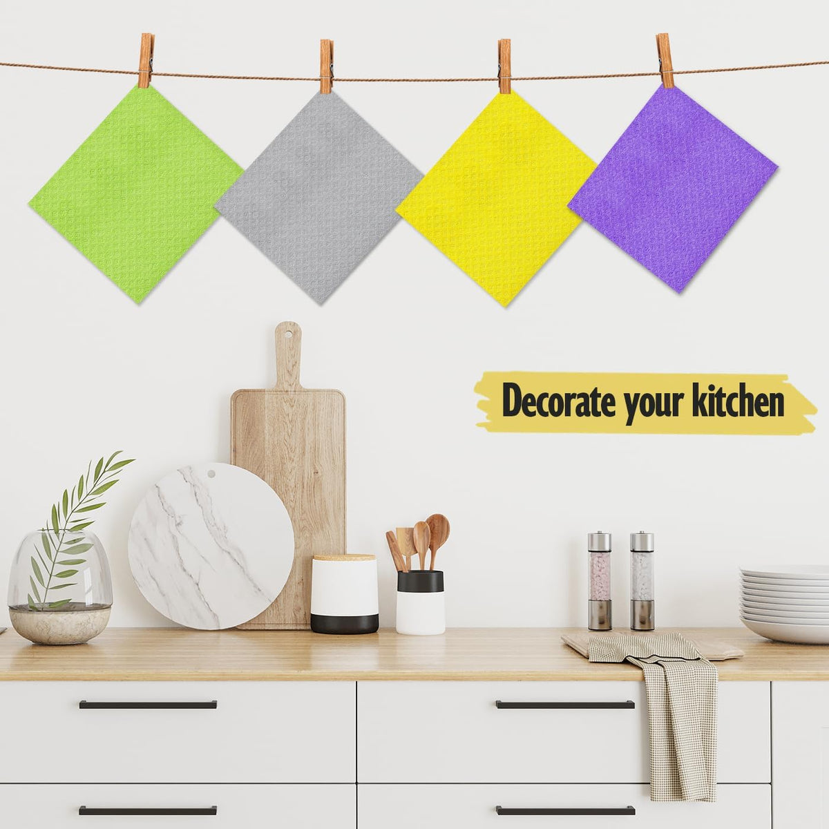 Swedish Dishcloths for Kitchen | 6 Pack Absorbent Cellulose Sponge Cloths Washable | Non-Scratch