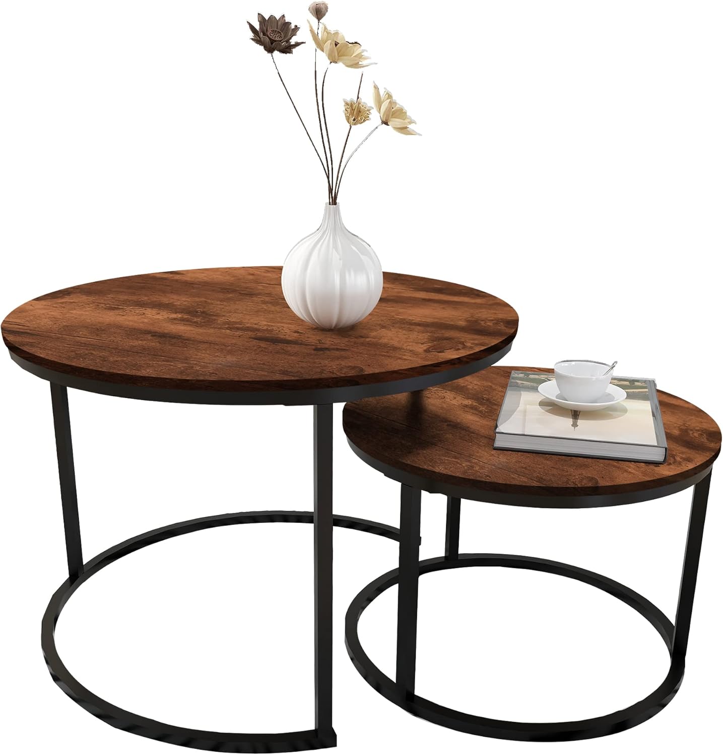 HOMERECOMMEND Round Coffee Table Set of 2 Modern Nesting Side End Table for Living Room,Round